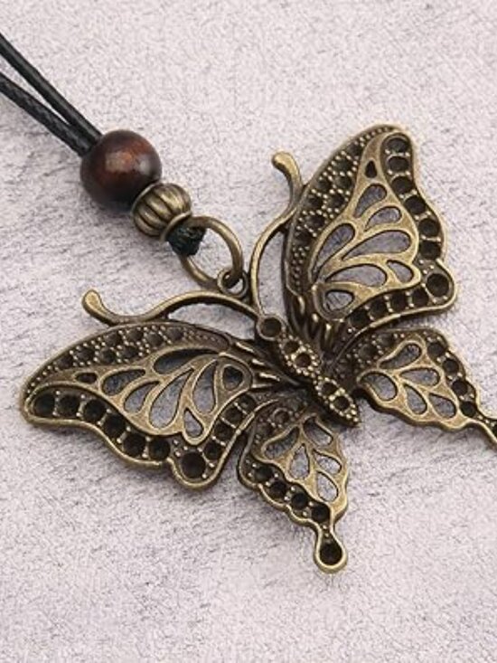 Jewelry - NEW Leather Cord Necklace Large Butterfly Pendant Boho Bohemian Jewelry Standout